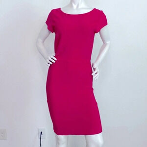 BCBGMaxAzria Bright Pink Bandage Knit Cap Sleeve Preppy Bodycon Dress Size M
